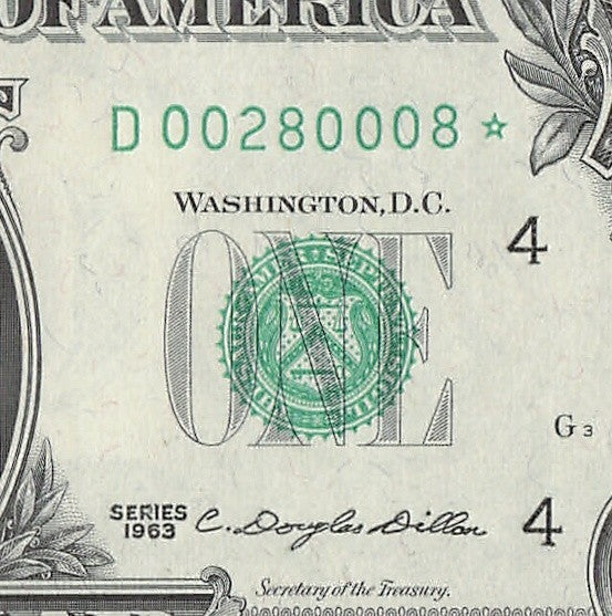 Star Note One Dollar Bill 1963 $1 D* Block Cleveland Run 1 Low Serial Trinary