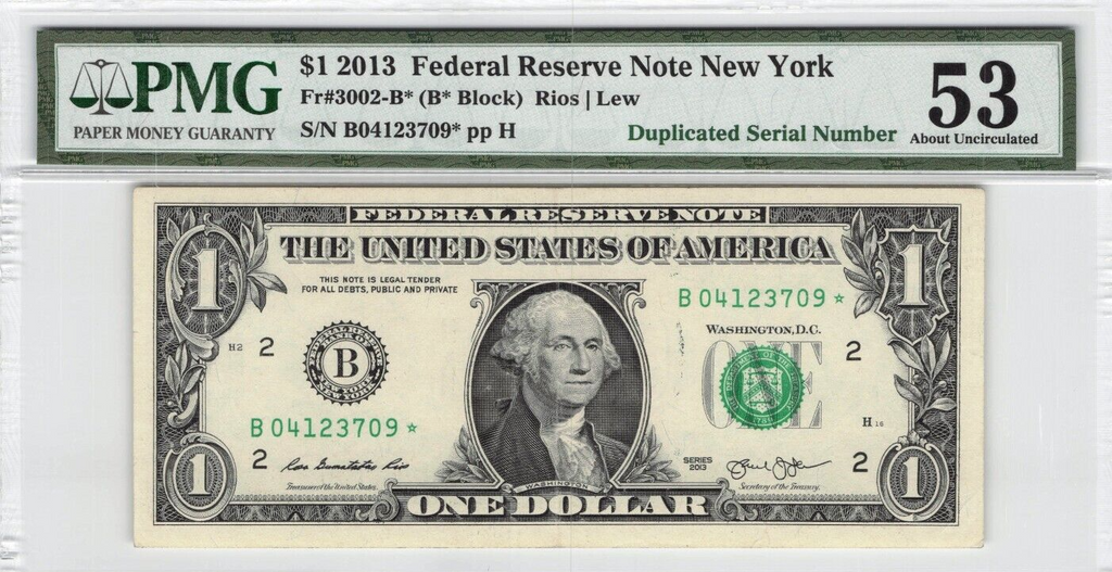 2013 $1 Star Note Duplicate Serial Error Pair TOP POP 53 66 PMG Highest Grade
