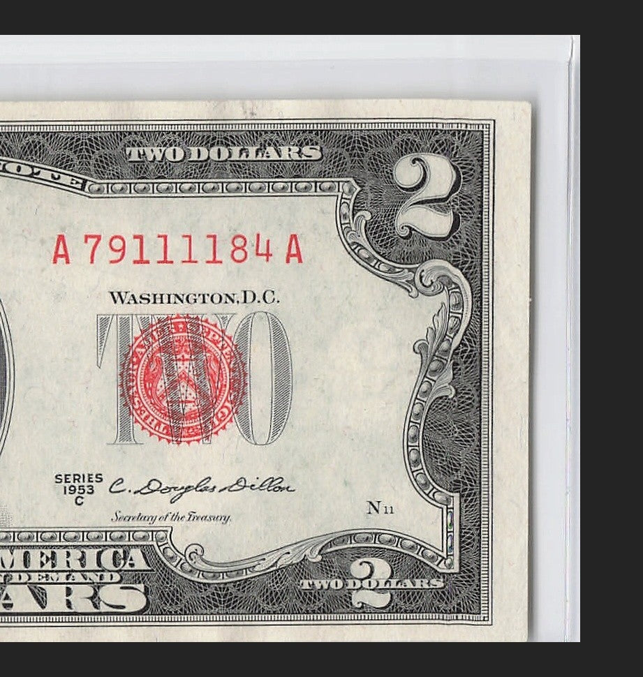 Four in a Row 1s Fancy Serial Number Two Dollar Red Seal 1953C $2 POS 3