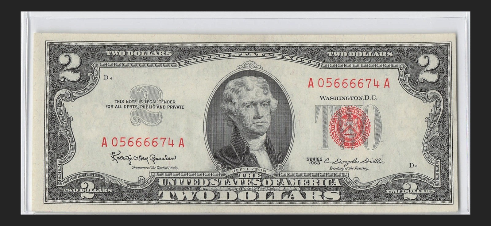 Four in a Row 6s Fancy Serial Number Two Dollar Red Seal 1963 $2 POS 3