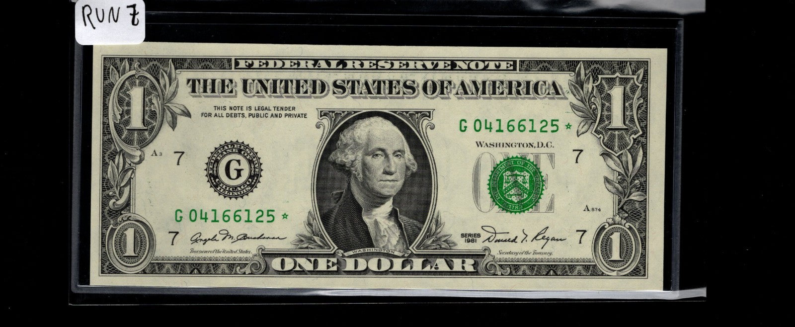 Star Note One Dollar Bill 1981 $1 G* Block Chicago Run 7 UNC