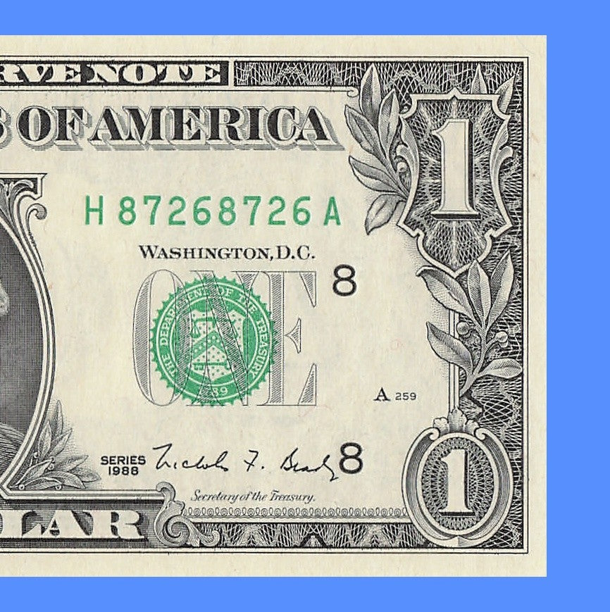 Repeater Fancy Serial Number One Dollar Bill 8s 2s 7s 6s 1988 HA Block