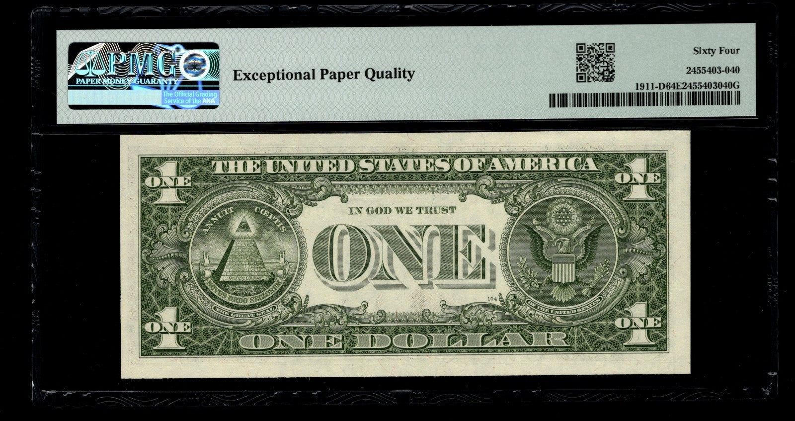 Low Serial Number 40 Fancy Serial Number One Dollar Bill PMG D00000040B